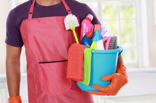 Professional cleaning team at work in an office
